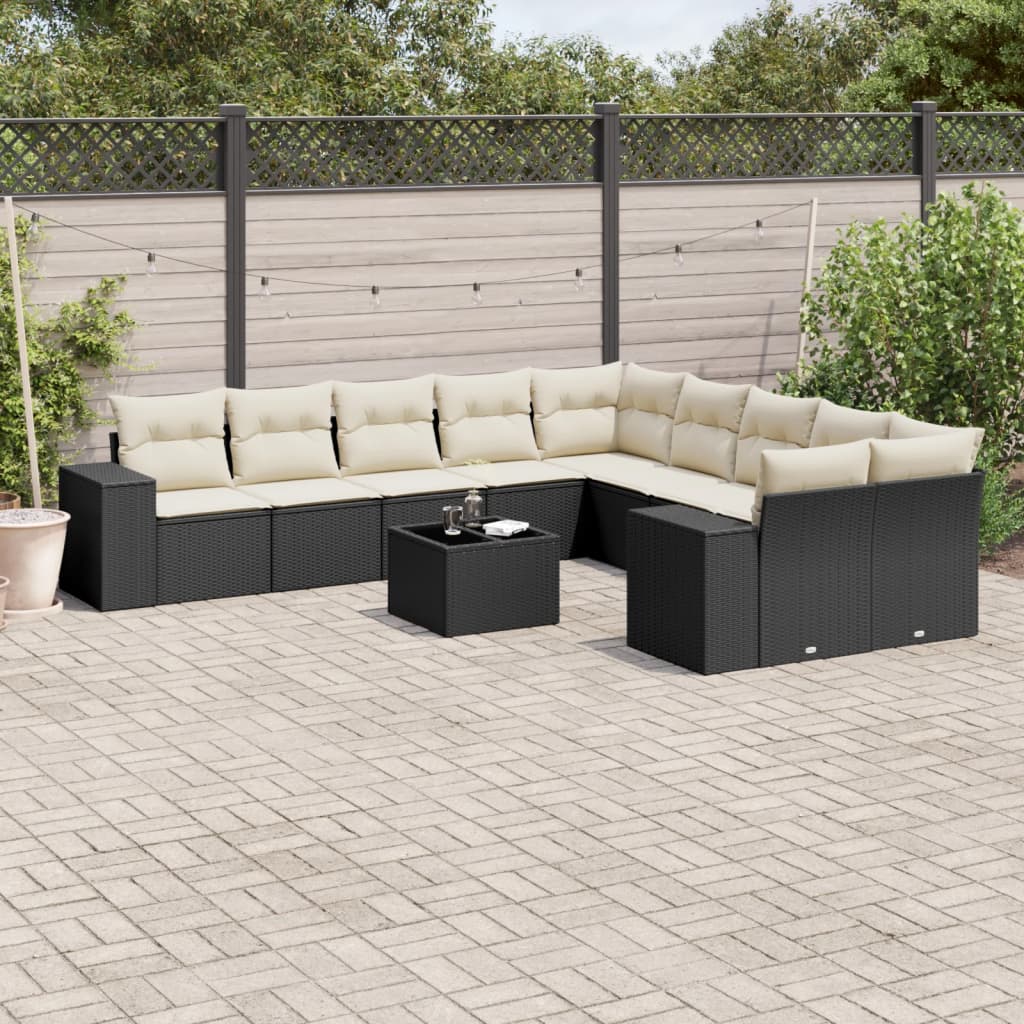 Set Divani da Giardino 11 pz con Cuscini in Polyrattan Nero - homemem39