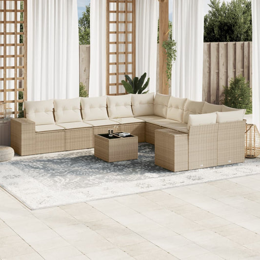 Set Divani da Giardino 11 pz con Cuscini Beige in Polyrattan - homemem39