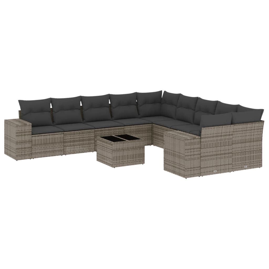 Set Divani da Giardino 11 pz con Cuscini in Polyrattan Grigio - homemem39