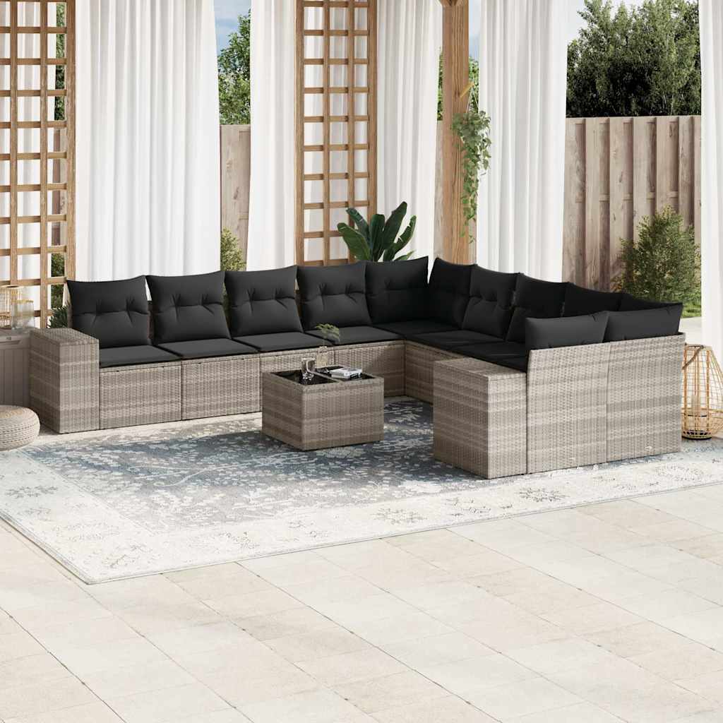Set Divani da Giardino 11 pz con Cuscini in Polyrattan Grigio - homemem39