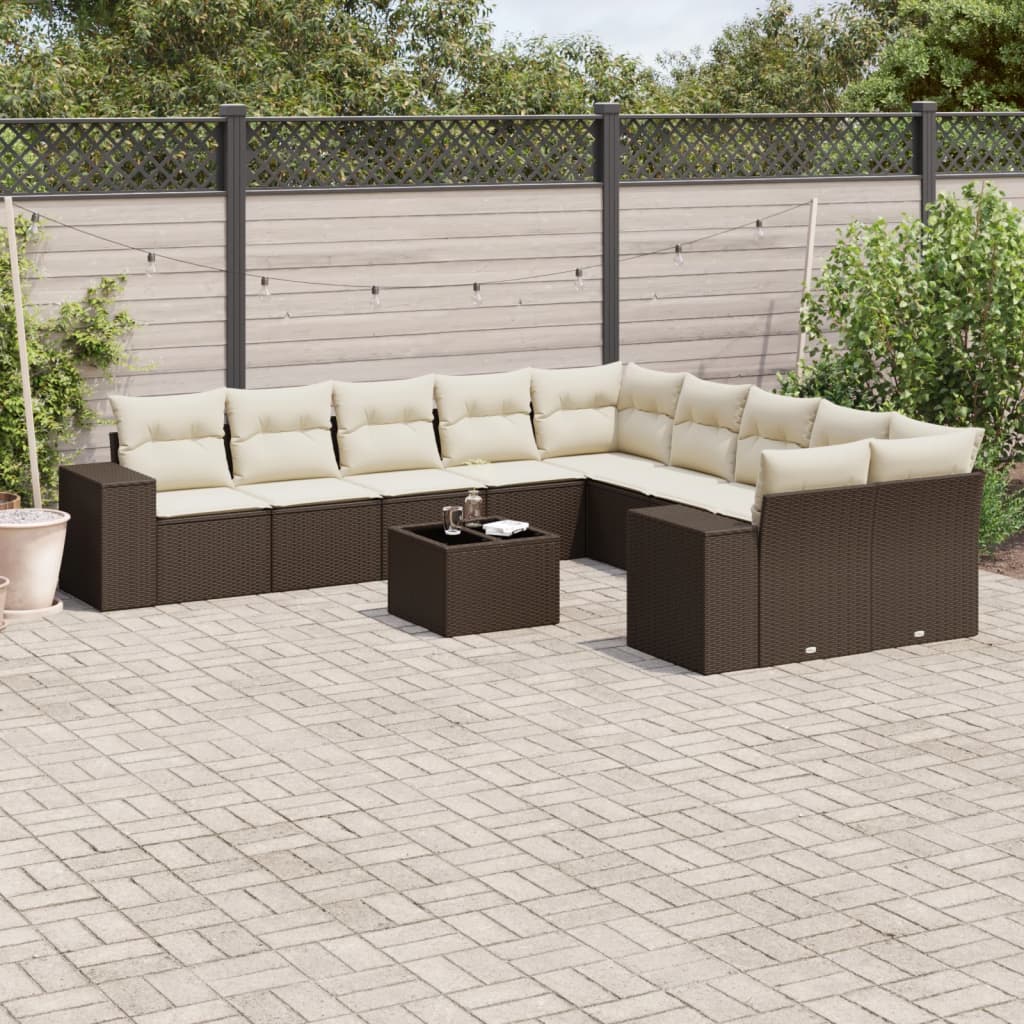 Set Divani da Giardino 11 pz con Cuscini Polyrattan Marrone - homemem39