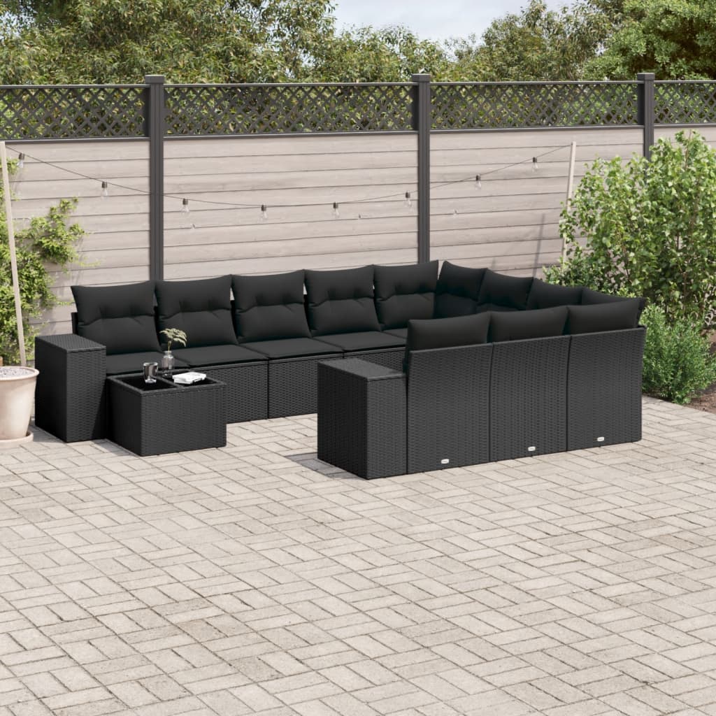 Set Divani da Giardino 11 pz con Cuscini in Polyrattan Nero - homemem39