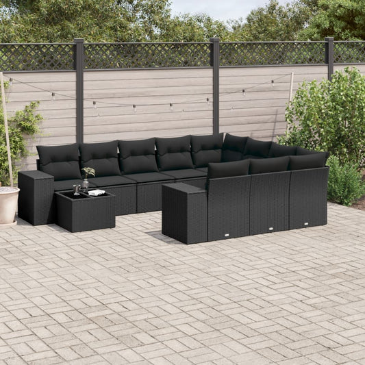 Set Divani da Giardino 11 pz con Cuscini in Polyrattan Nero - homemem39