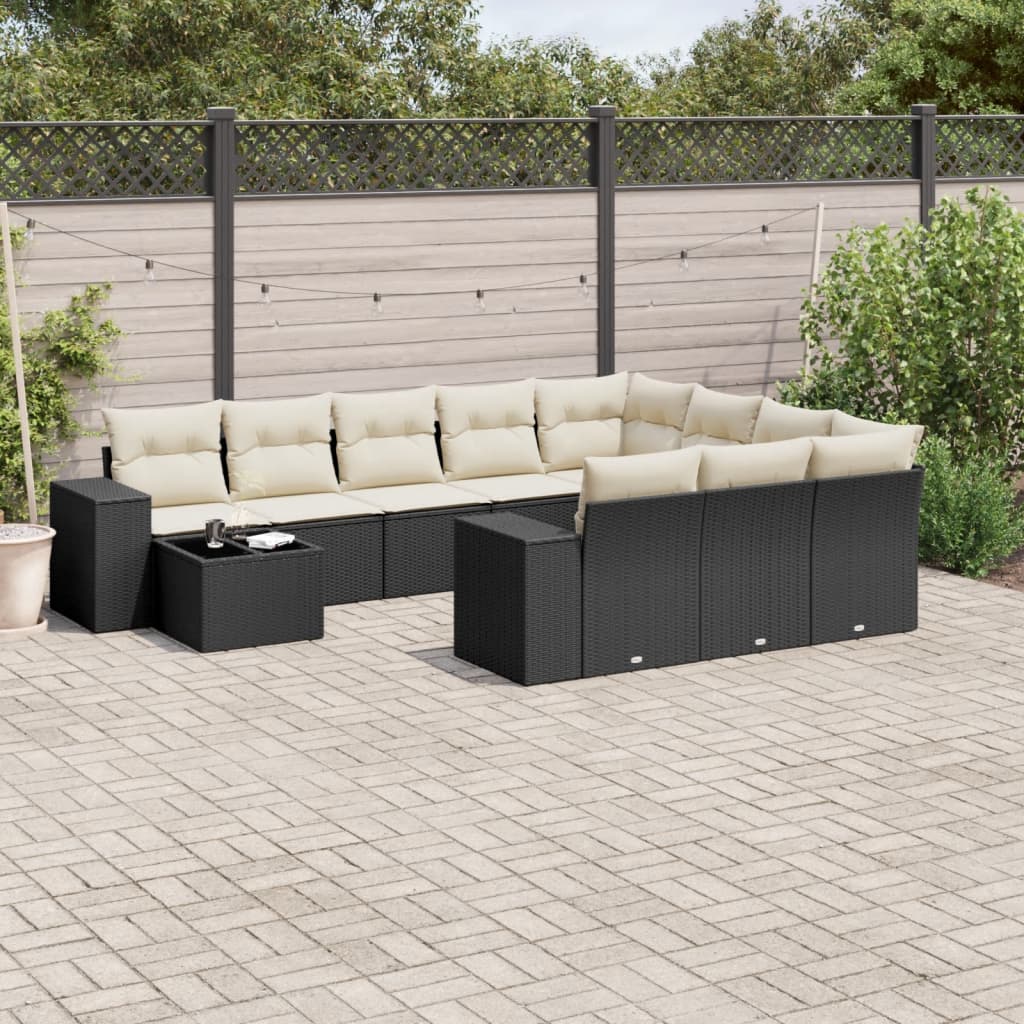 Set Divani da Giardino 11 pz con Cuscini in Polyrattan Nero - homemem39