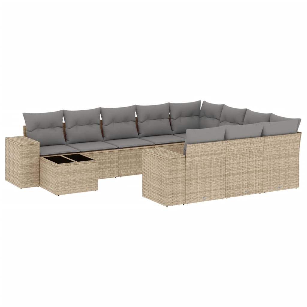 Set Divani da Giardino 11 pz con Cuscini Beige in Polyrattan - homemem39