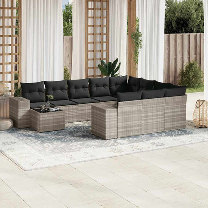 Set Divani da Giardino 11 pz con Cuscini in Polyrattan Grigio - homemem39