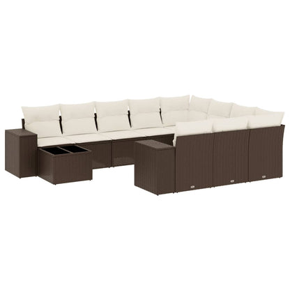 Set Divani da Giardino 11 pz con Cuscini Polyrattan Marrone - homemem39