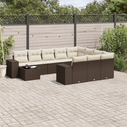 Set Divani da Giardino 11 pz con Cuscini Polyrattan Marrone - homemem39