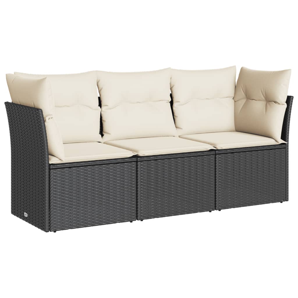 Set Divani da Giardino 3 pz con Cuscini in Polyrattan Nero | homemem39