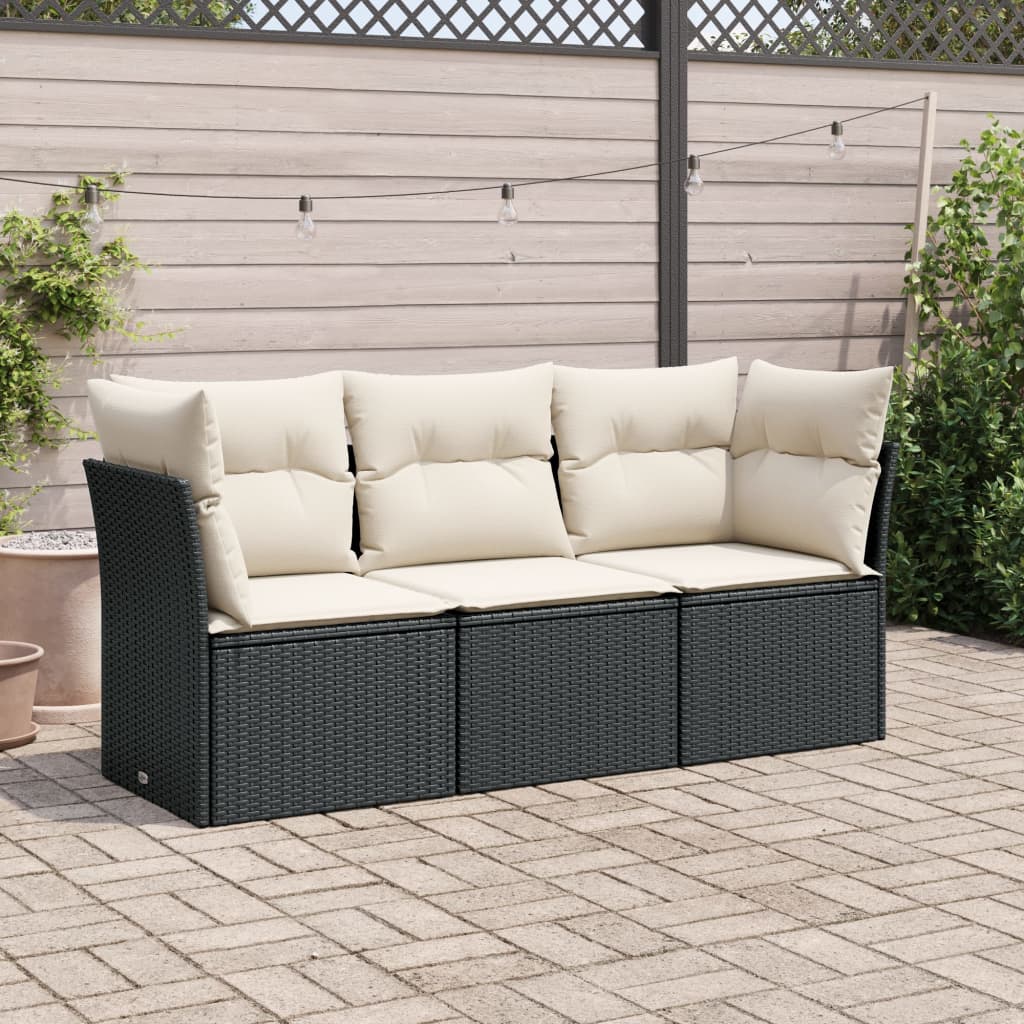 Set Divani da Giardino 3 pz con Cuscini in Polyrattan Nero | homemem39