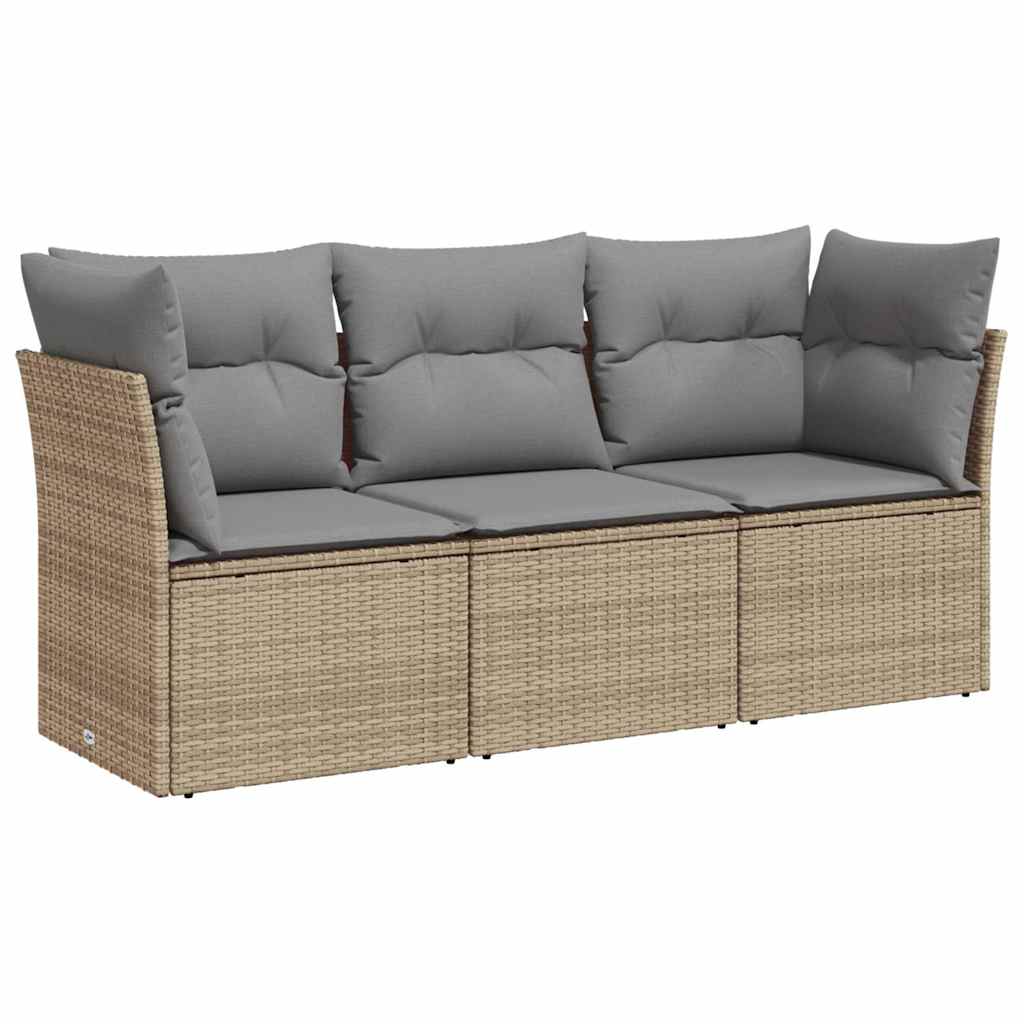 Set Divano da Giardino 3 pz con Cuscini Beige in Polyrattan | homemem39