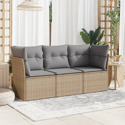 Set Divano da Giardino 3 pz con Cuscini Beige in Polyrattan | homemem39