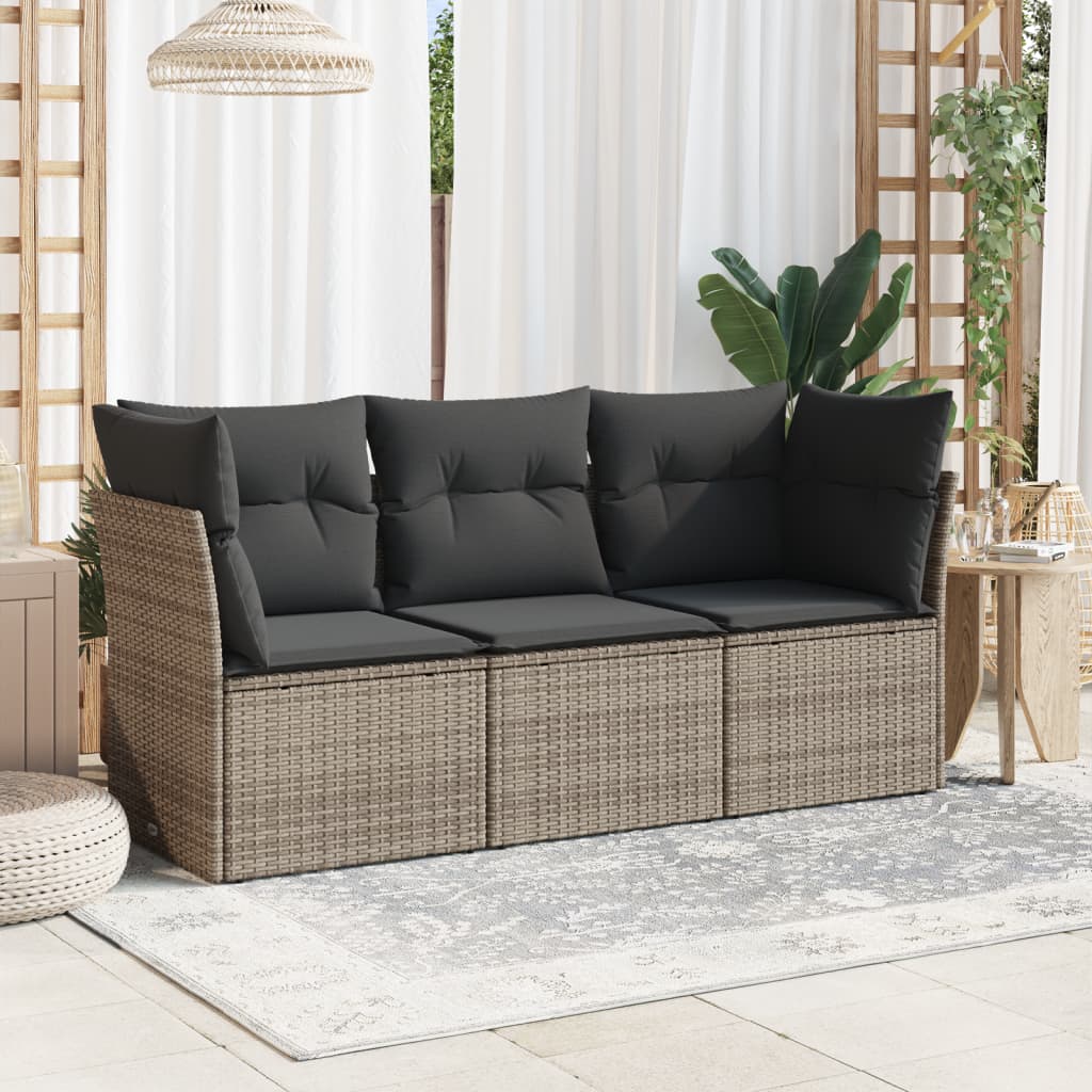 Set Divani da Giardino 3 pz con Cuscini Grigio in Polyrattan | homemem39
