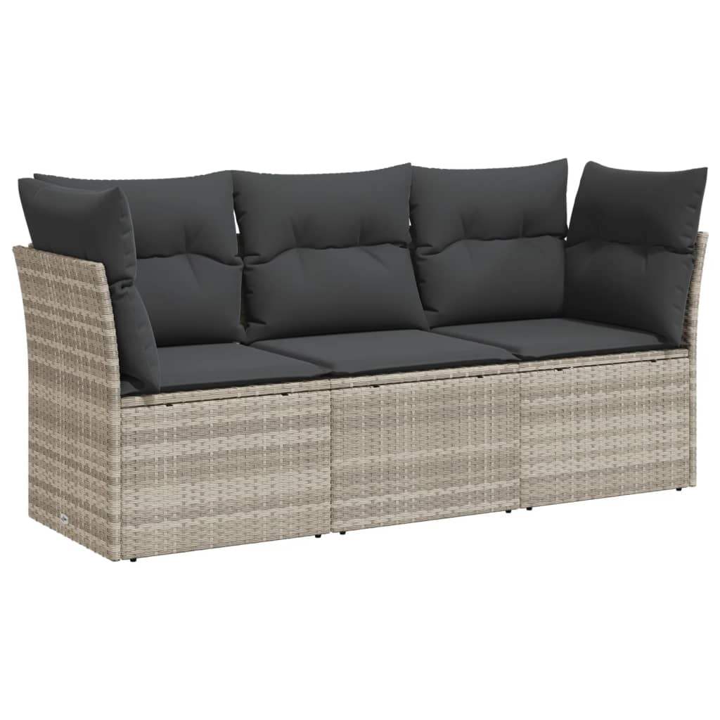 Set Divano da Giardino 3pz con Cuscini Grigio Chiaro Polyrattan - homemem39