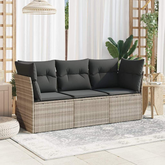 Set Divano da Giardino 3pz con Cuscini Grigio Chiaro Polyrattan - homemem39