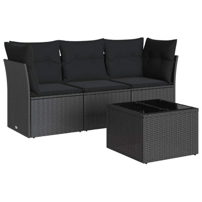 Set Divani da Giardino 4 pz con Cuscini Nero in Polyrattan - homemem39
