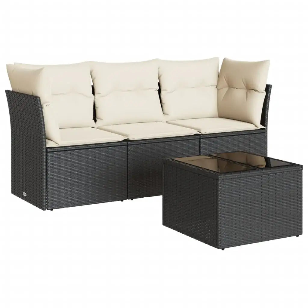 Set Divani da Giardino 4 pz con Cuscini Nero in Polyrattan - homemem39