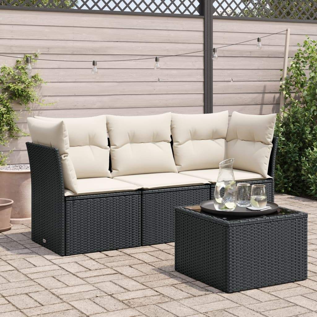Set Divani da Giardino 4 pz con Cuscini Nero in Polyrattan - homemem39