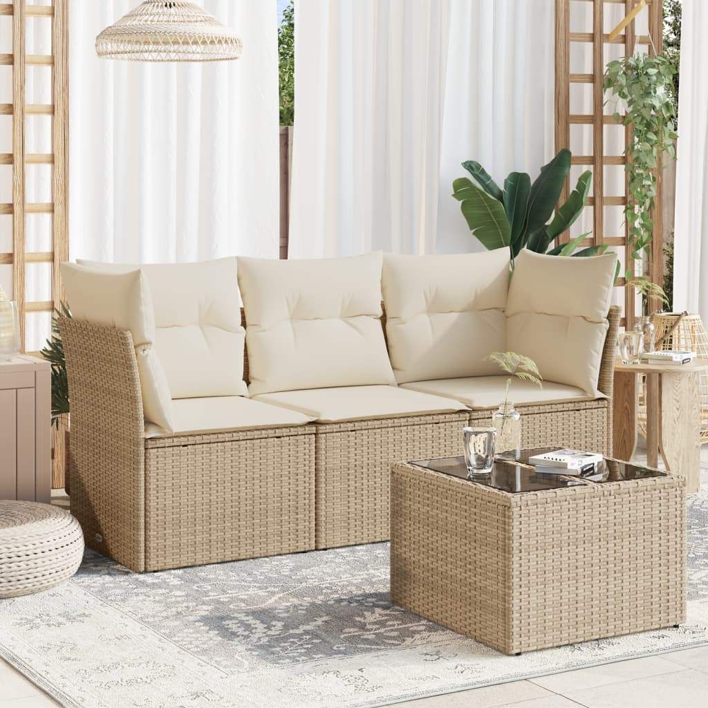 Set Divano da Giardino 4 pz con Cuscini Beige in Polyrattan - homemem39
