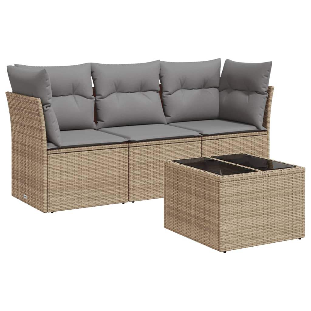 Set Divano da Giardino 4 pz con Cuscini Beige in Polyrattan - homemem39