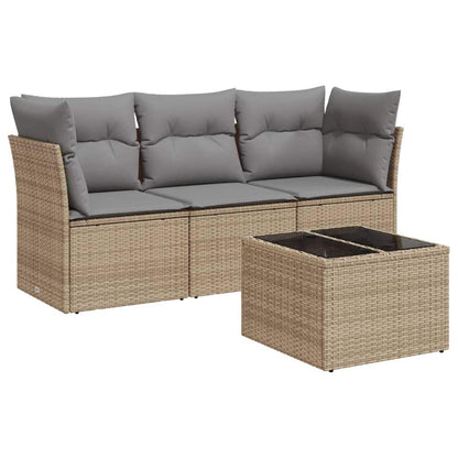 Set Divano da Giardino 4 pz con Cuscini Beige in Polyrattan - homemem39