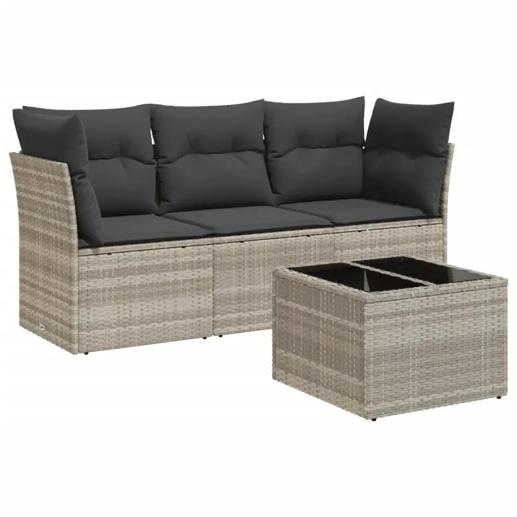 Set Divano da Giardino 4pz con Cuscini Grigio Chiaro Polyrattan - homemem39