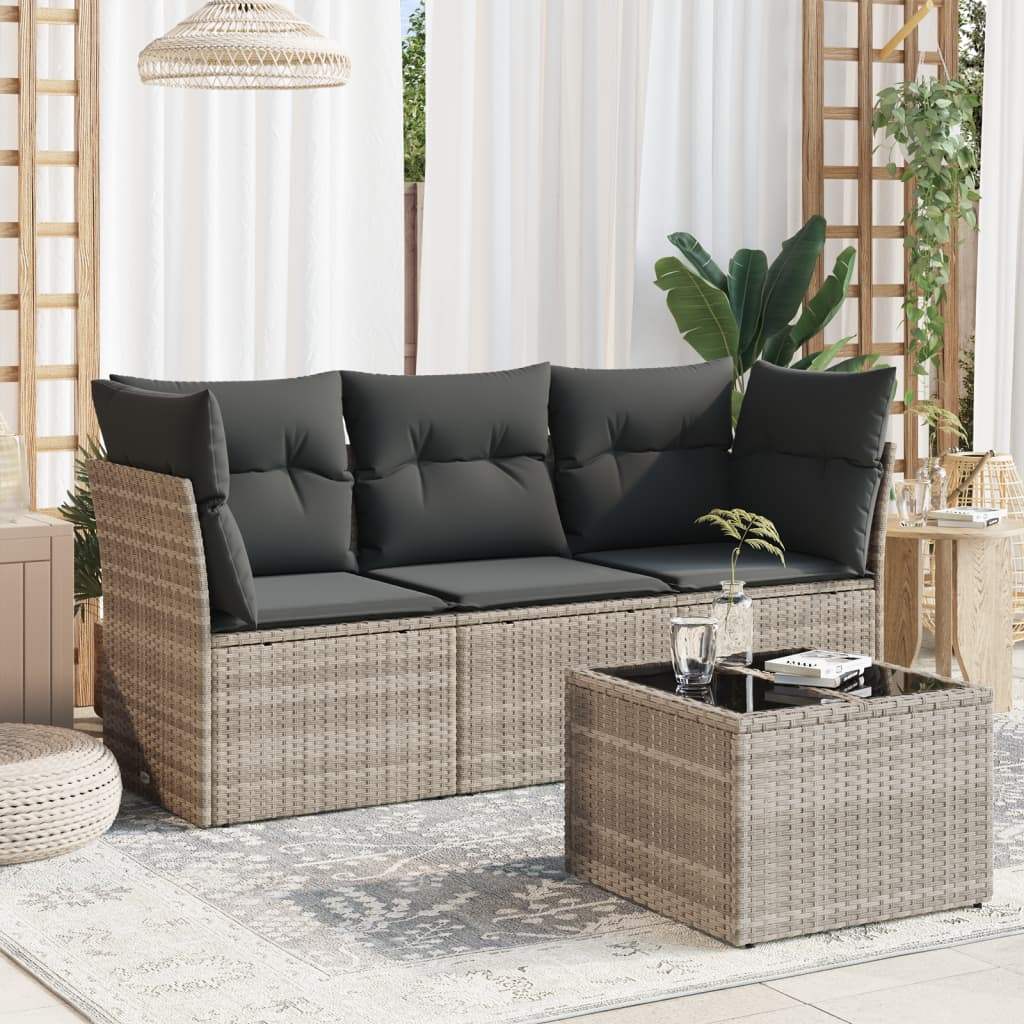 Set Divano da Giardino 4pz con Cuscini Grigio Chiaro Polyrattan - homemem39