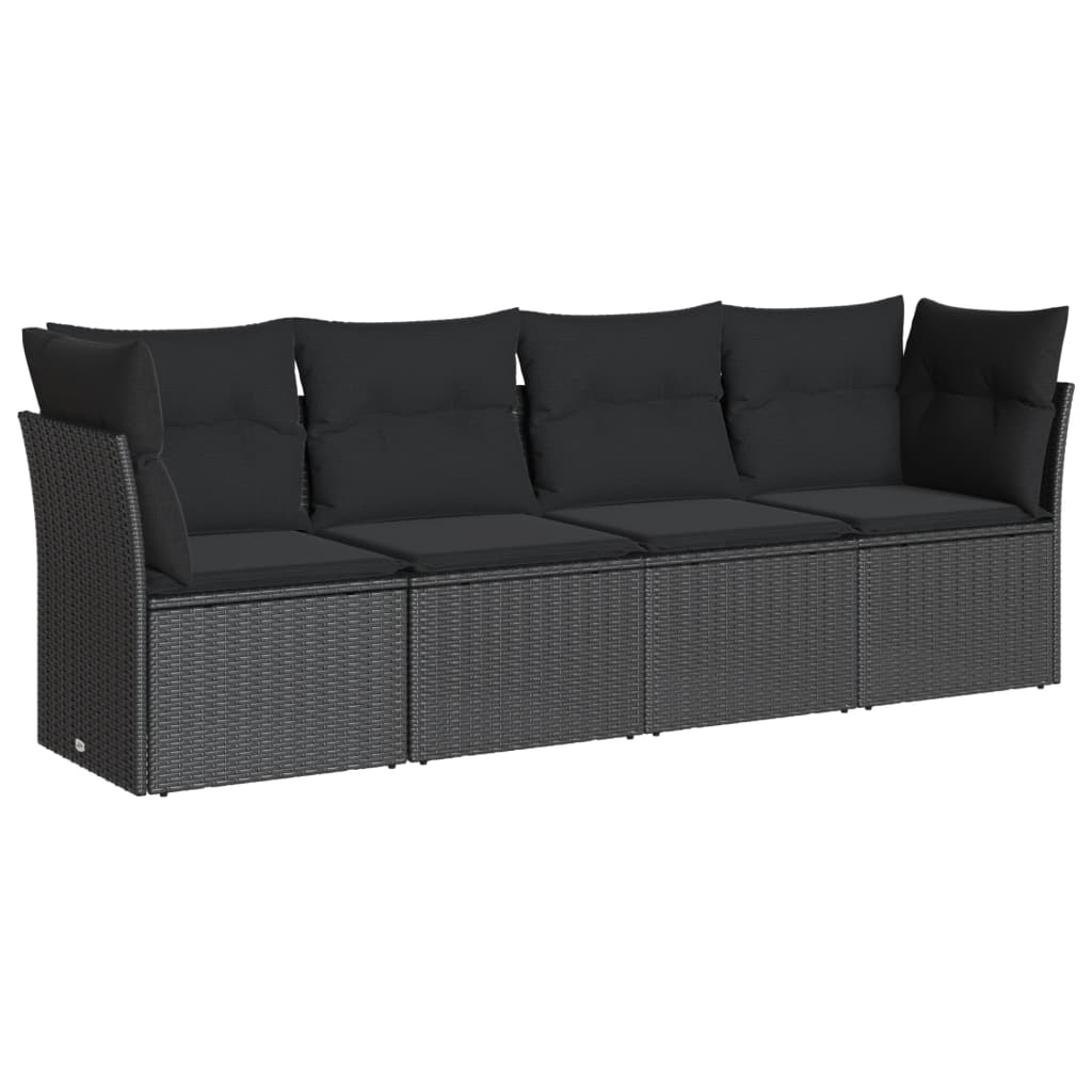 Set Divani da Giardino 4 pz con Cuscini Nero in Polyrattan | homemem39