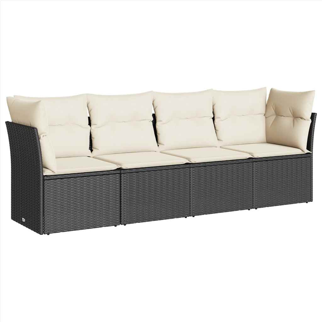 Set Divani da Giardino 4 pz con Cuscini Nero in Polyrattan | homemem39