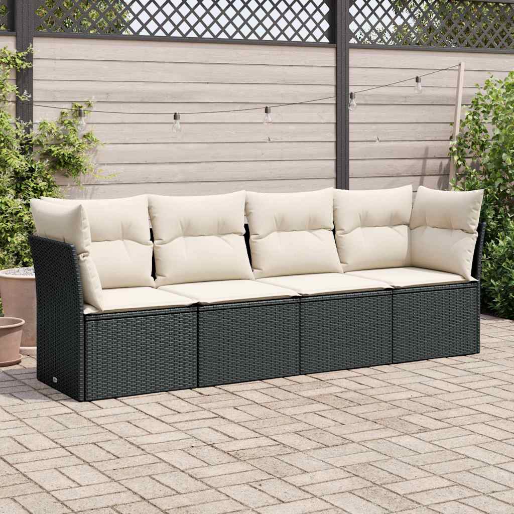 Set Divani da Giardino 4 pz con Cuscini Nero in Polyrattan | homemem39