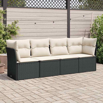 Set Divani da Giardino 4 pz con Cuscini Nero in Polyrattan | homemem39