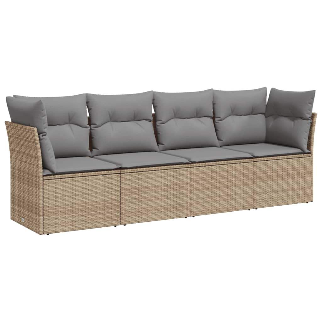 Set Divano da Giardino 4 pz con Cuscini Beige in Polyrattan - homemem39