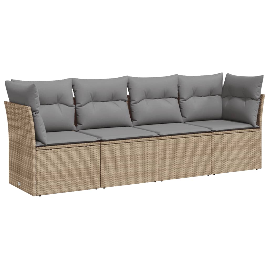 Set Divano da Giardino 4 pz con Cuscini Beige in Polyrattan