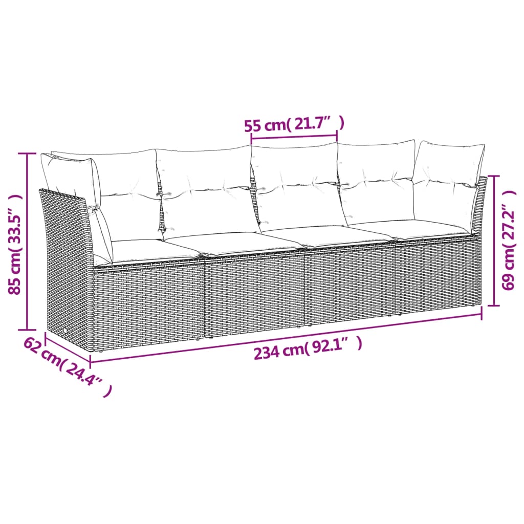 Set Divani da Giardino 4 pz con Cuscini in Polyrattan Grigio | homemem39