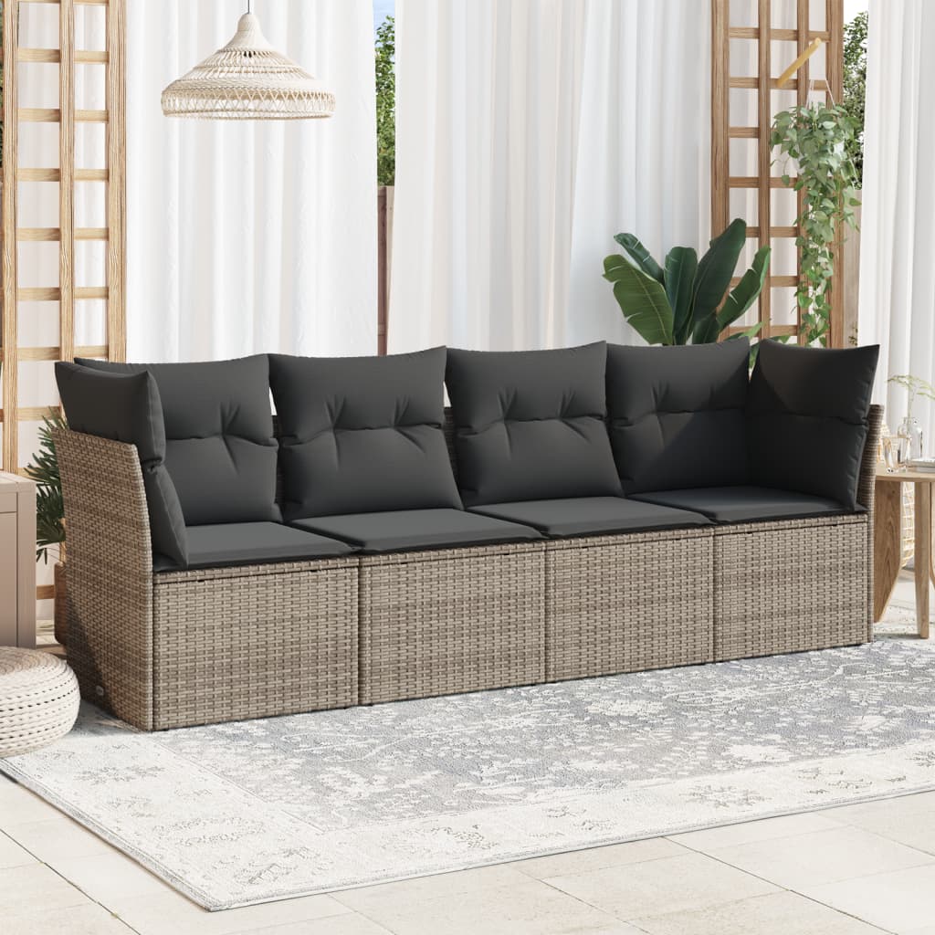 Set Divani da Giardino 4 pz con Cuscini in Polyrattan Grigio | homemem39