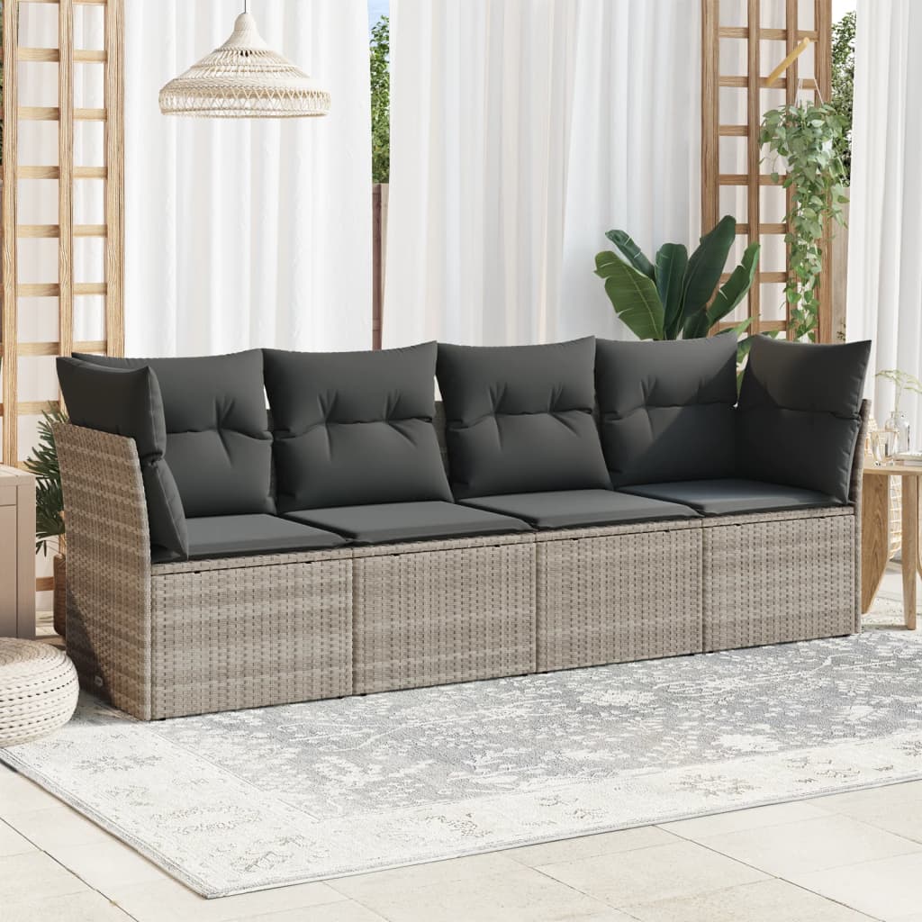 Set Divano da Giardino 4pz con Cuscini Grigio Chiaro Polyrattan