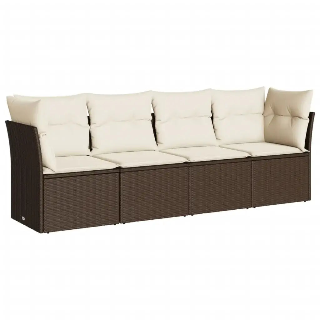 Set Divano da Giardino 4 pz con Cuscini Marrone in Polyrattan - homemem39