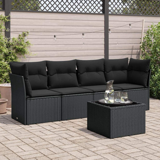 Set Divani da Giardino 5 pz con Cuscini in Polyrattan Nero - homemem39