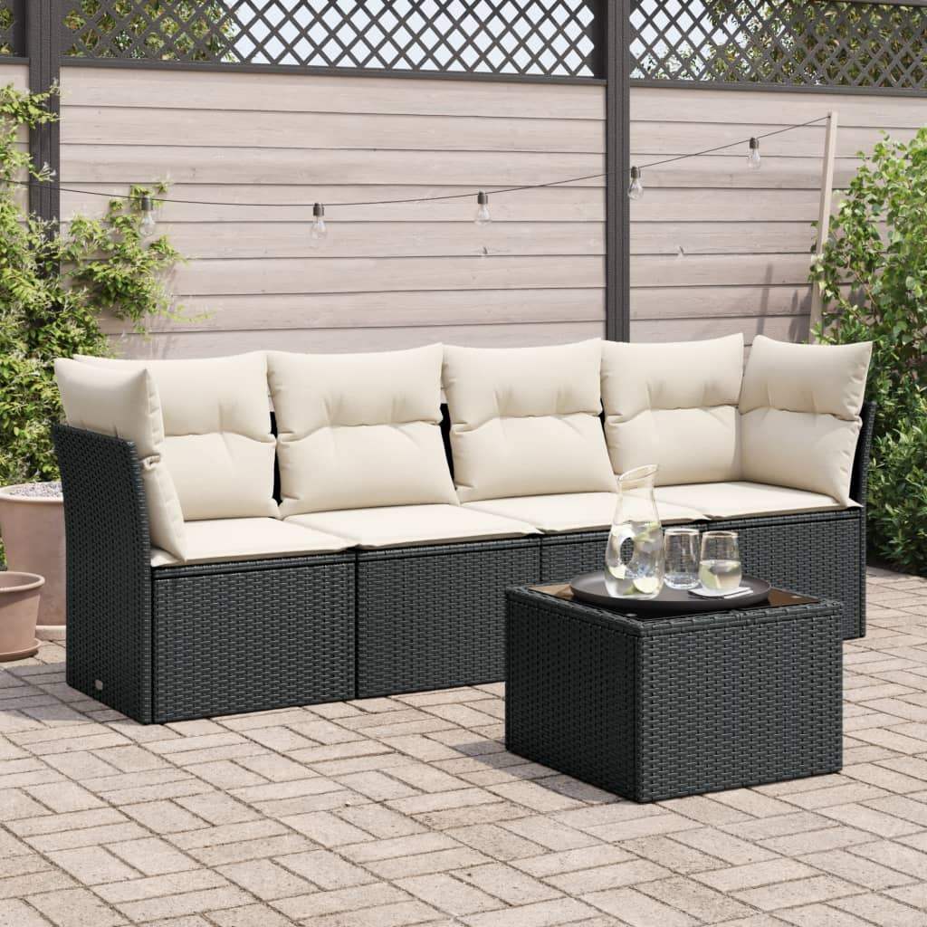 Set Divani da Giardino 5 pz con Cuscini in Polyrattan Nero - homemem39
