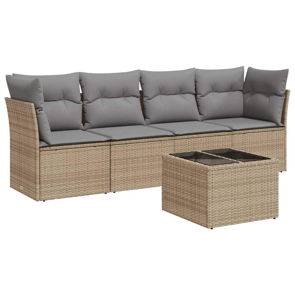 Set Divano da Giardino 5 pz con Cuscini Beige in Polyrattan - homemem39