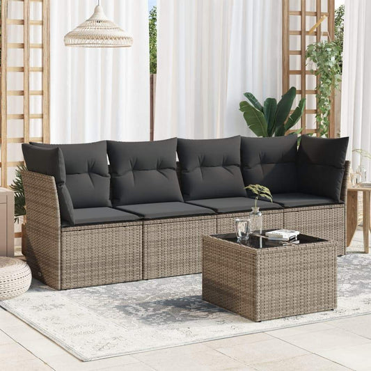 Set Divano da Giardino 5 pz con Cuscini Grigio in Polyrattan - homemem39
