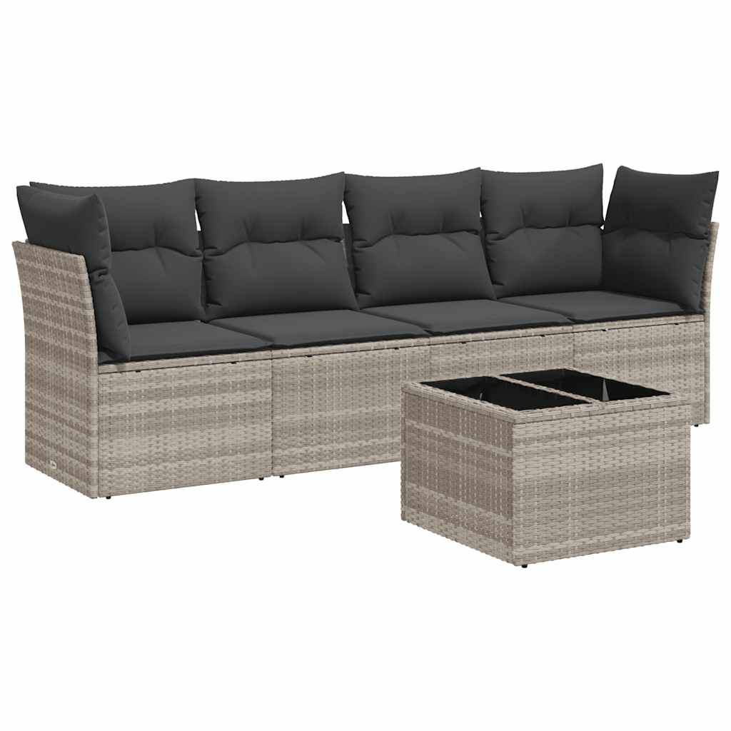 Set Divano da Giardino 5pz con Cuscini Grigio Chiaro Polyrattan - homemem39