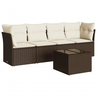 Set Divano da Giardino 5 pz con Cuscini Marrone in Polyrattan - homemem39