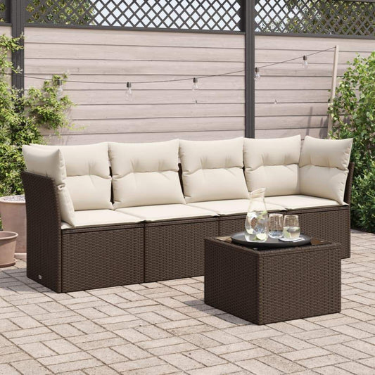 Set Divano da Giardino 5 pz con Cuscini Marrone in Polyrattan - homemem39