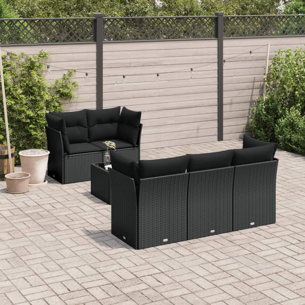 Set Divano da Giardino 6 pz con Cuscini Nero in Polyrattan - homemem39