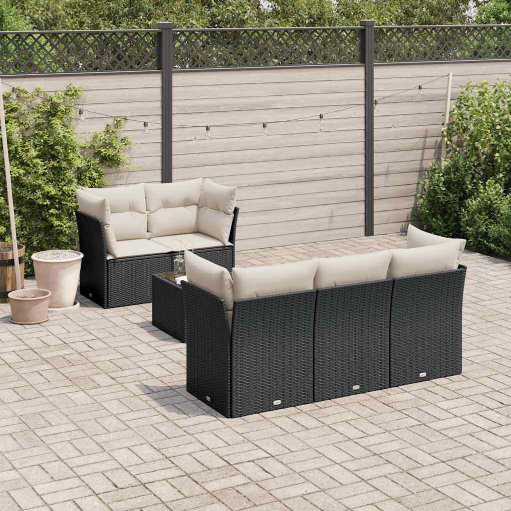Set Divano da Giardino 6 pz con Cuscini Nero in Polyrattan - homemem39