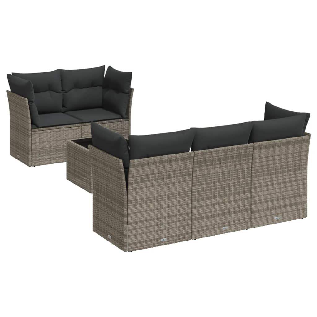 Set Divano da Giardino 6 pz con Cuscini Grigio in Polyrattan - homemem39