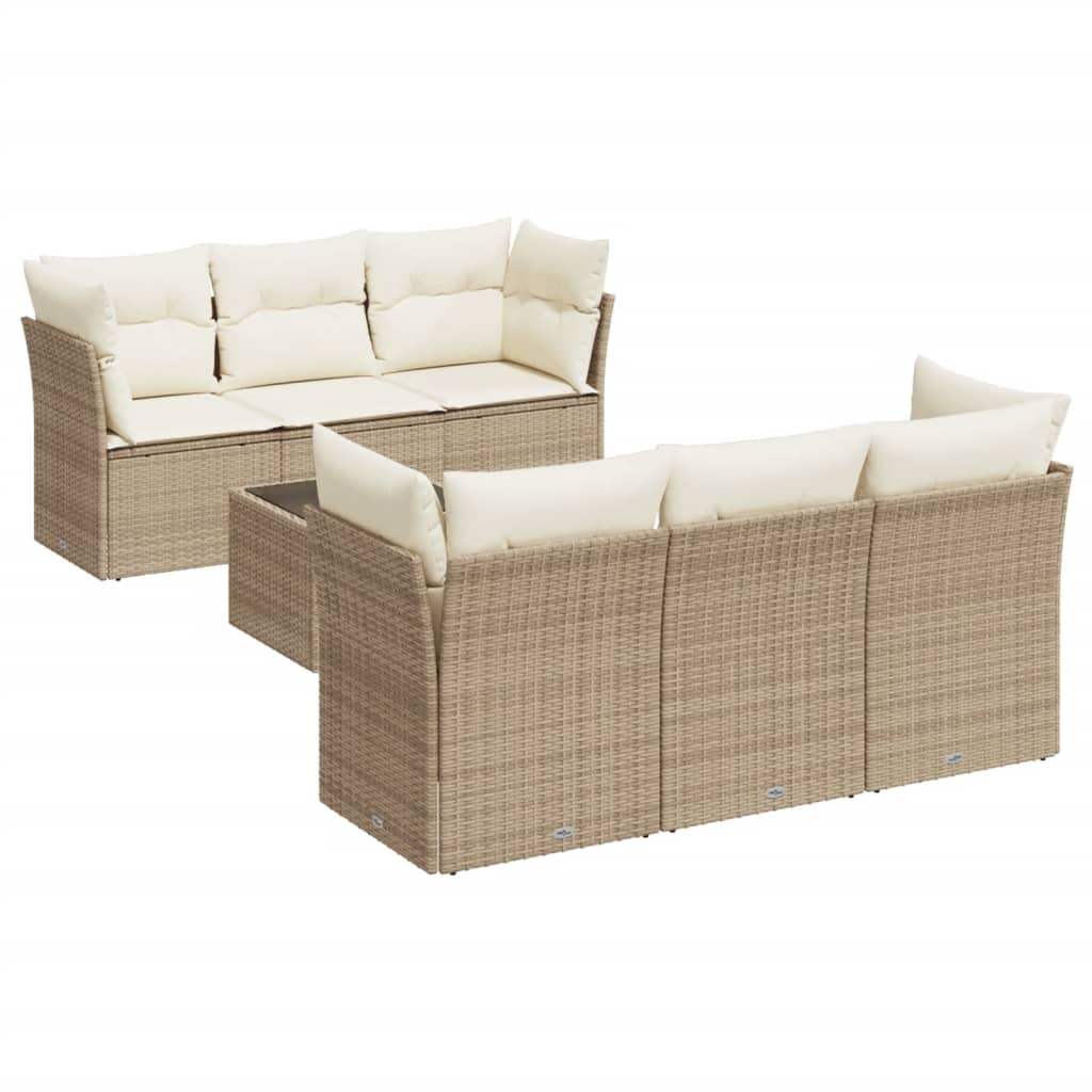 Set Divani da Giardino 7 pz con Cuscini Beige in Polyrattan - homemem39