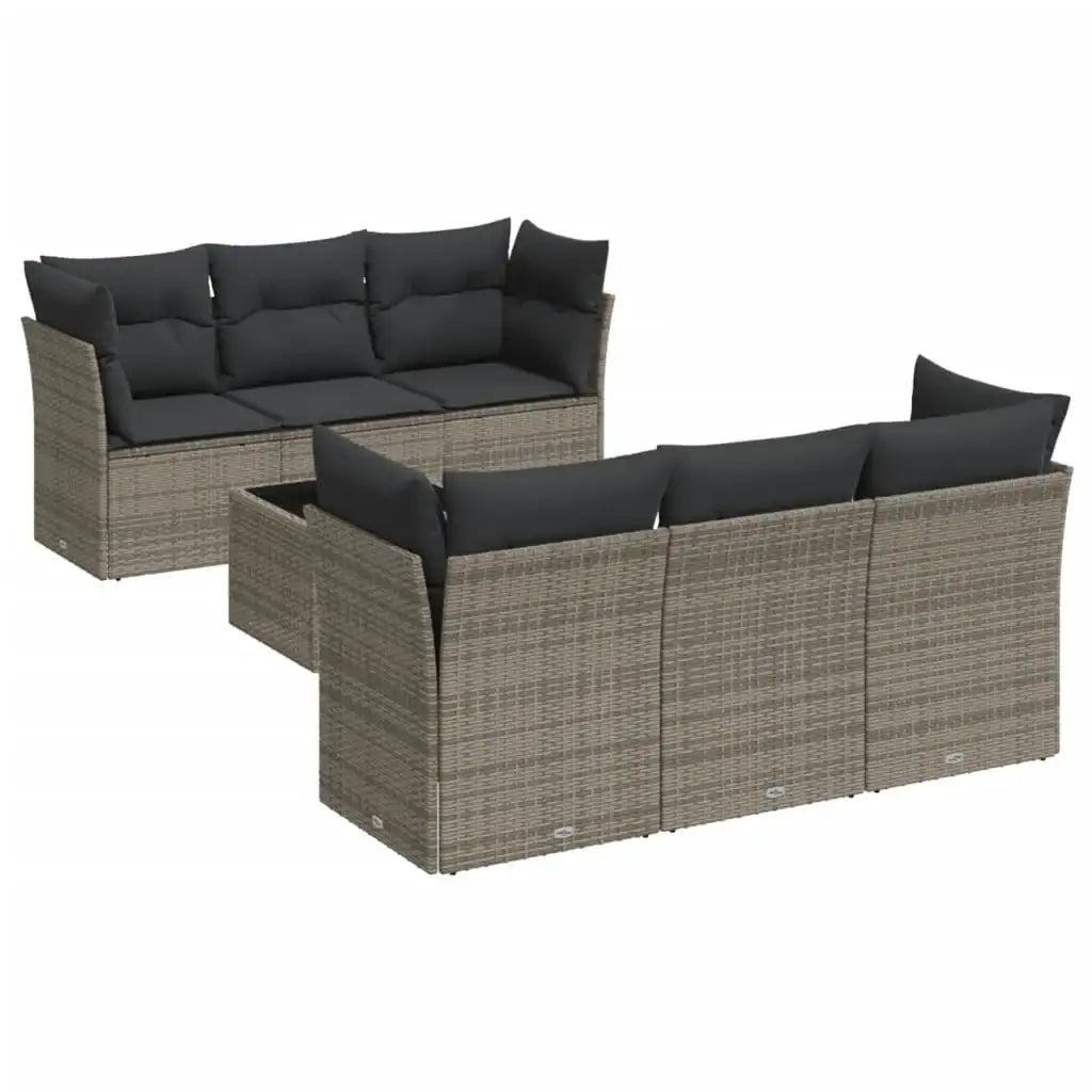 Set Divani da Giardino 7 pz con Cuscini Grigio in Polyrattan - homemem39