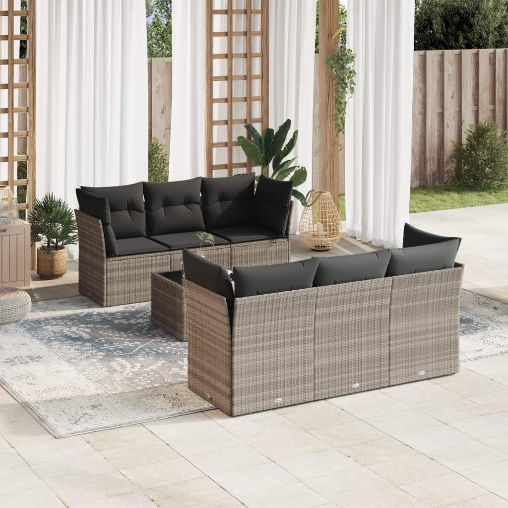 Set Divani da Giardino 7pz con Cuscini Grigio Chiaro Polyrattan - homemem39